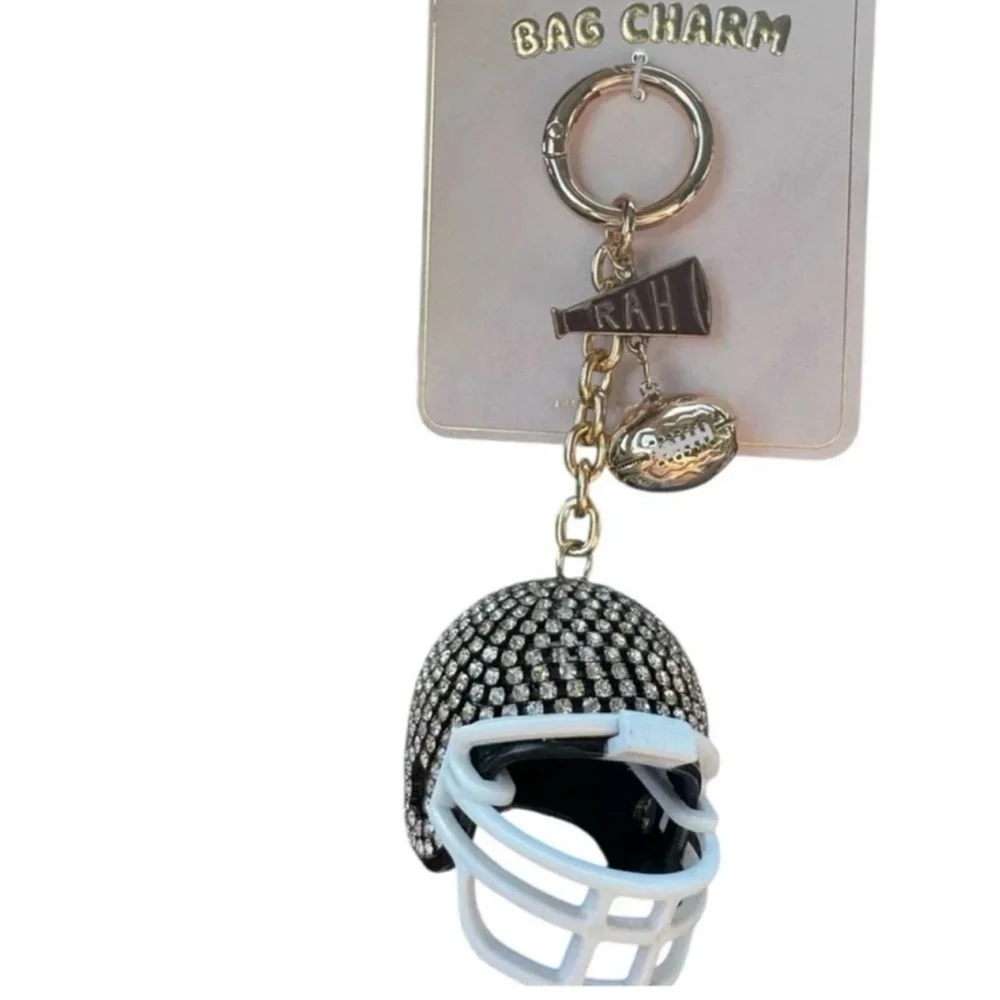 Anthropologie Football Theme Bag Charm - Black/White, Crystal -NWT